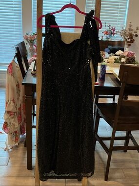 Black Sequin Maxi Dress with Tie-Shoulder Straps